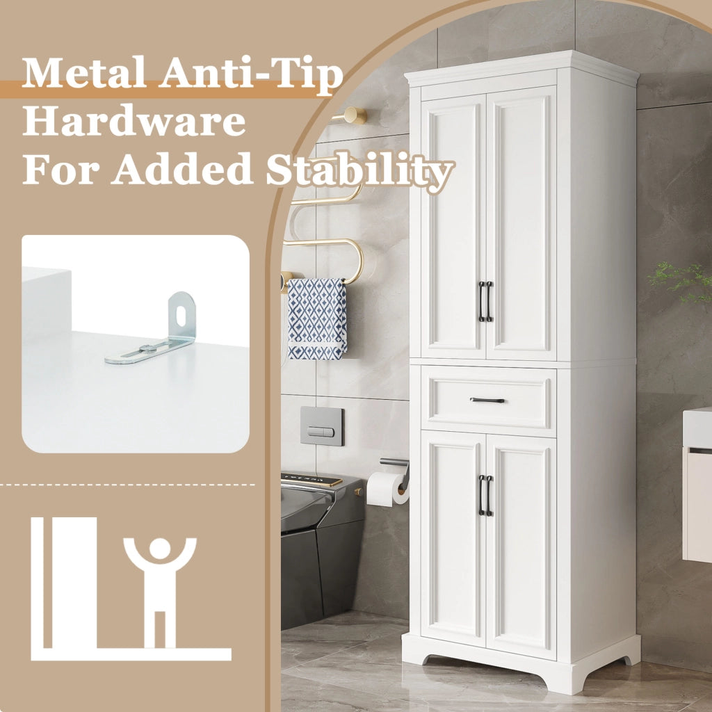 Mobile da bagno con 2 ante; 1 cassetto e ripiani regolabili - in MDF - bianco - 60×40×180 cm