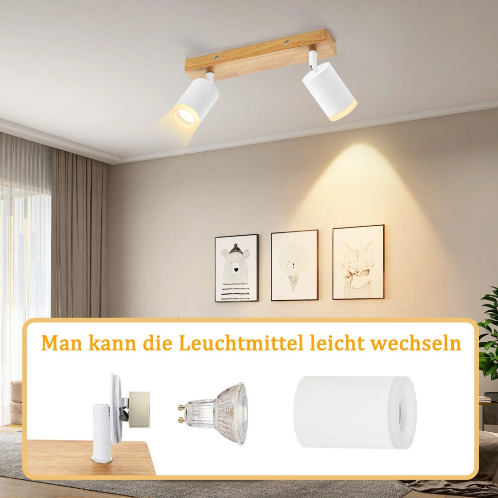 ZMH Faretto da soffitto LED 2 fiamme GU10 plafoniera in legno-acrilico orientabile a 350° per soggiorno