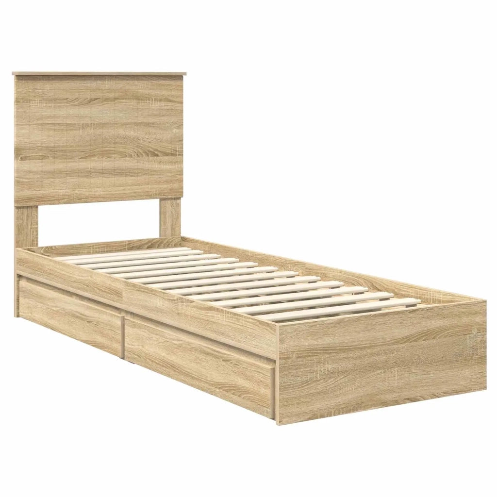 Letto con Contenitore con testiera Rovere Sonoma 75 x 190 cm