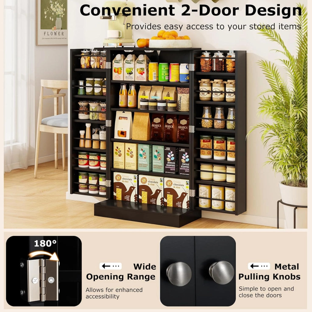 Armadietto Portaoggetti da Cucina, Credenza Aoggiorno a Doppia Porta con Ripiano Regolabile, Mobiletto Multioso con Dispositivo Antiribaltamento per Sala da Pranzo, 59x30,5x103cm (Nero)