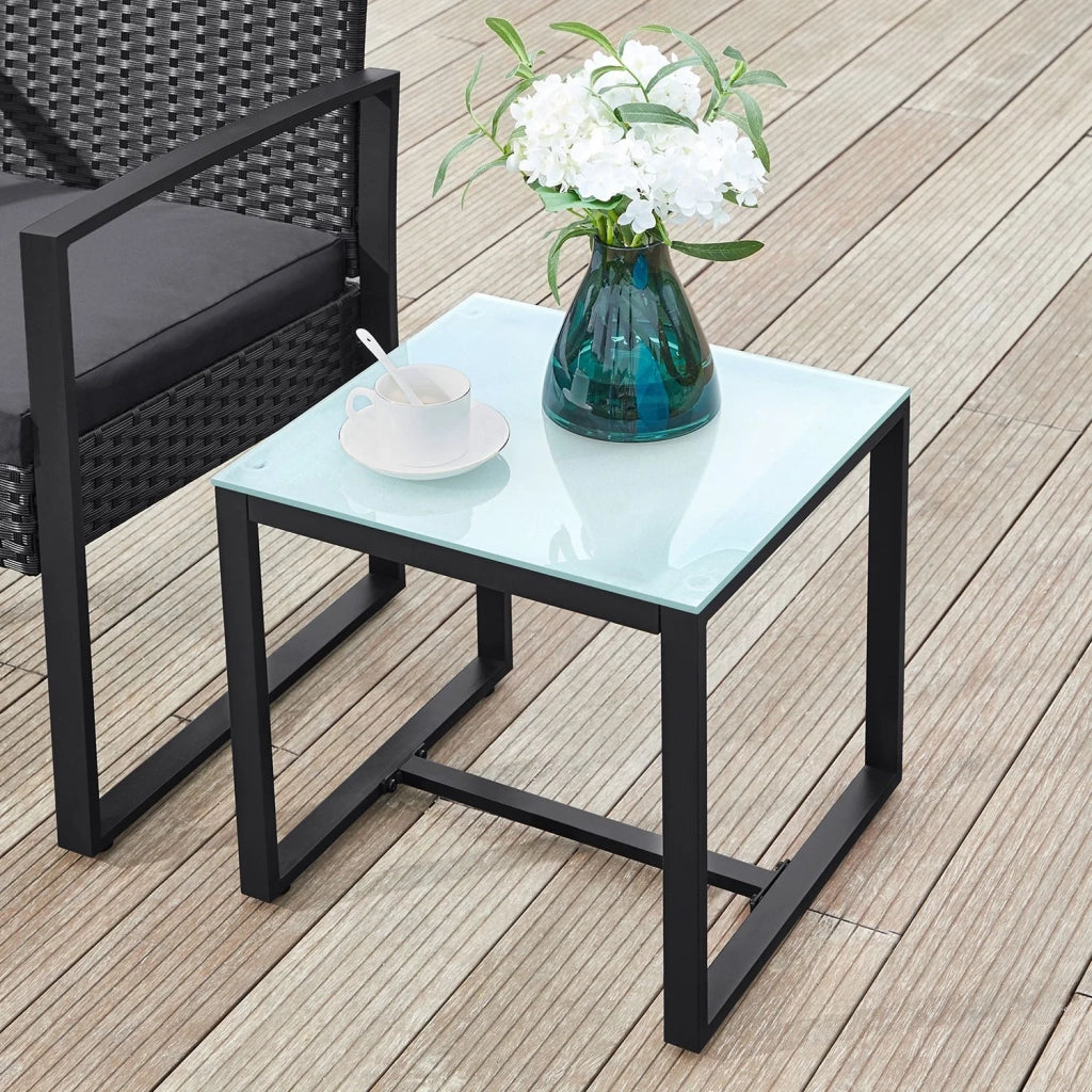 Set di mobili da giardino per esterni 3 pezzi superficie intrecciata per balcone o terrazza montaggio facile 2 divani e 1 tavolo nero 12_0007387