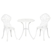 Set da Giardino 3 Pezzi in Alluminio Bianco, 2 Sedie da Esterno 45x42x85.5 cm e Tavolino Rotondo Ø61x66.5 cm