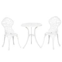 Set da Giardino 3 Pezzi in Alluminio Bianco, 2 Sedie da Esterno 45x42x85.5 cm e Tavolino Rotondo Ø61x66.5 cm