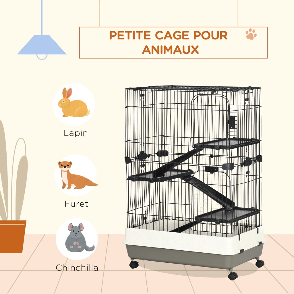 Gabbia per piccoli animali 3 piani rotelle ¨C zephmum ¨C 81x53x114 cm nero
