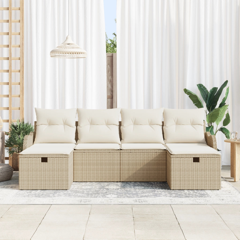 Set di Divano da Giardino  6 Pezzi con Cuscini Beige Polyrattan