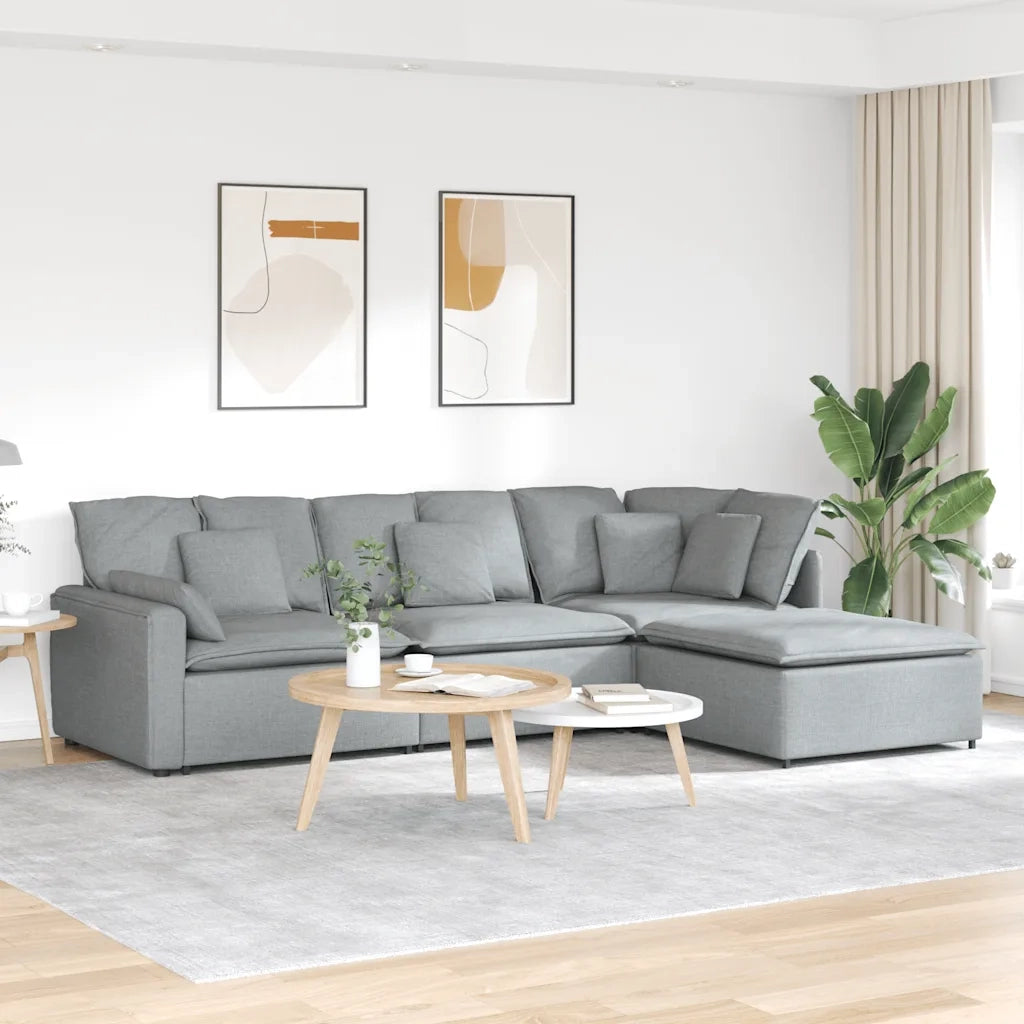 Divano Modulare con Poggiapiedi e Cuscini Tessuto Grigio Chiaro 3321177