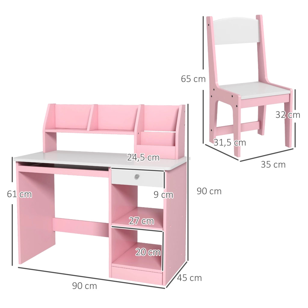 Scrivania bambini con sedia ergonomica cassetto ripiano tastiera 90x45x90 cm ¨C Xylo ¨C Rosa