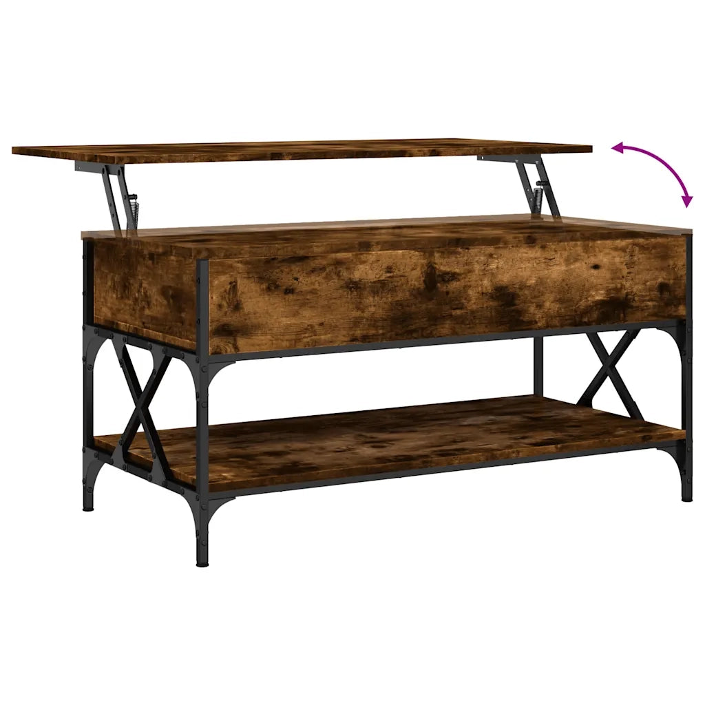 Tavolino Salotto Rovere Fumo 100x50x50 cm Multistrato e Metallo