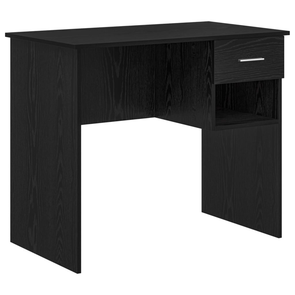 Scrivania con Ripostiglio Rovere Nero 90x49.5x75 cm Legno ingegnerizzato