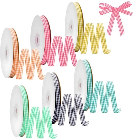 Set di Lint per Cadeau da 6 Rolli - 10 mm x 9 m - Lint a Tela di Poliestere - Lint per Cadeau con Tessuto - Decorazione per Fiori/Cadeau - Finestra Premium - Lint per Regali