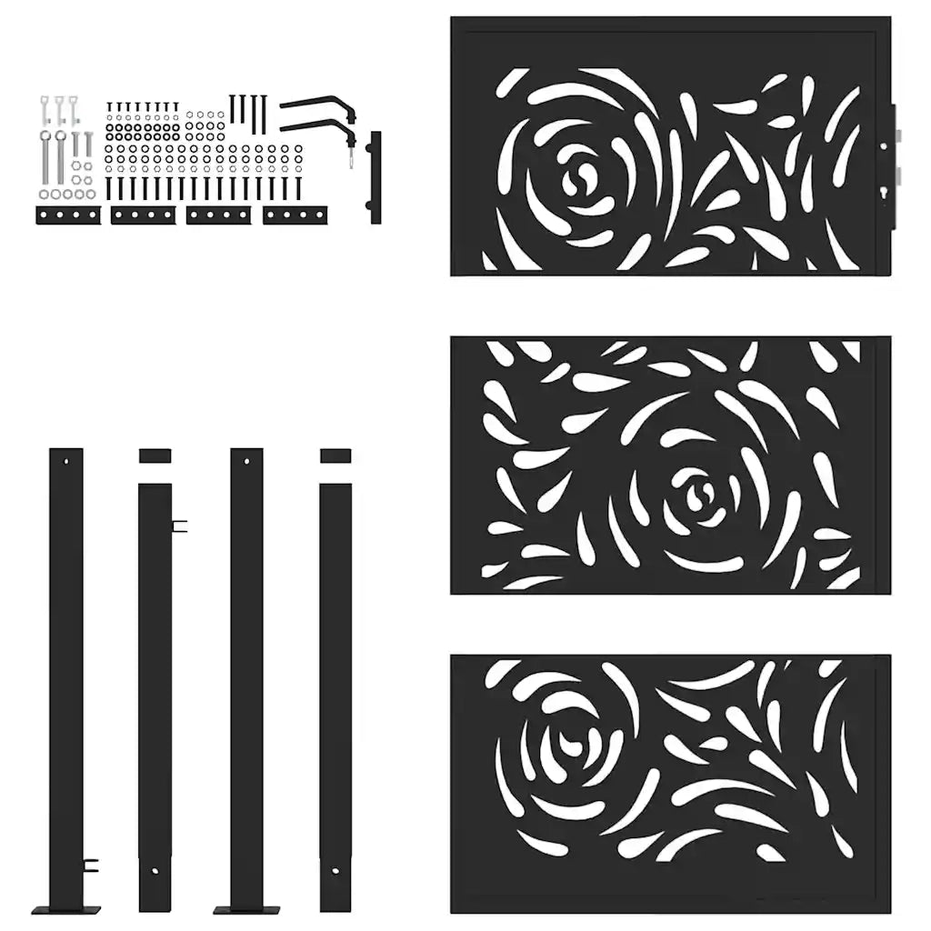 Cancello da giardino nero 100x150 cm in acciaio con design a fiamma 4100991