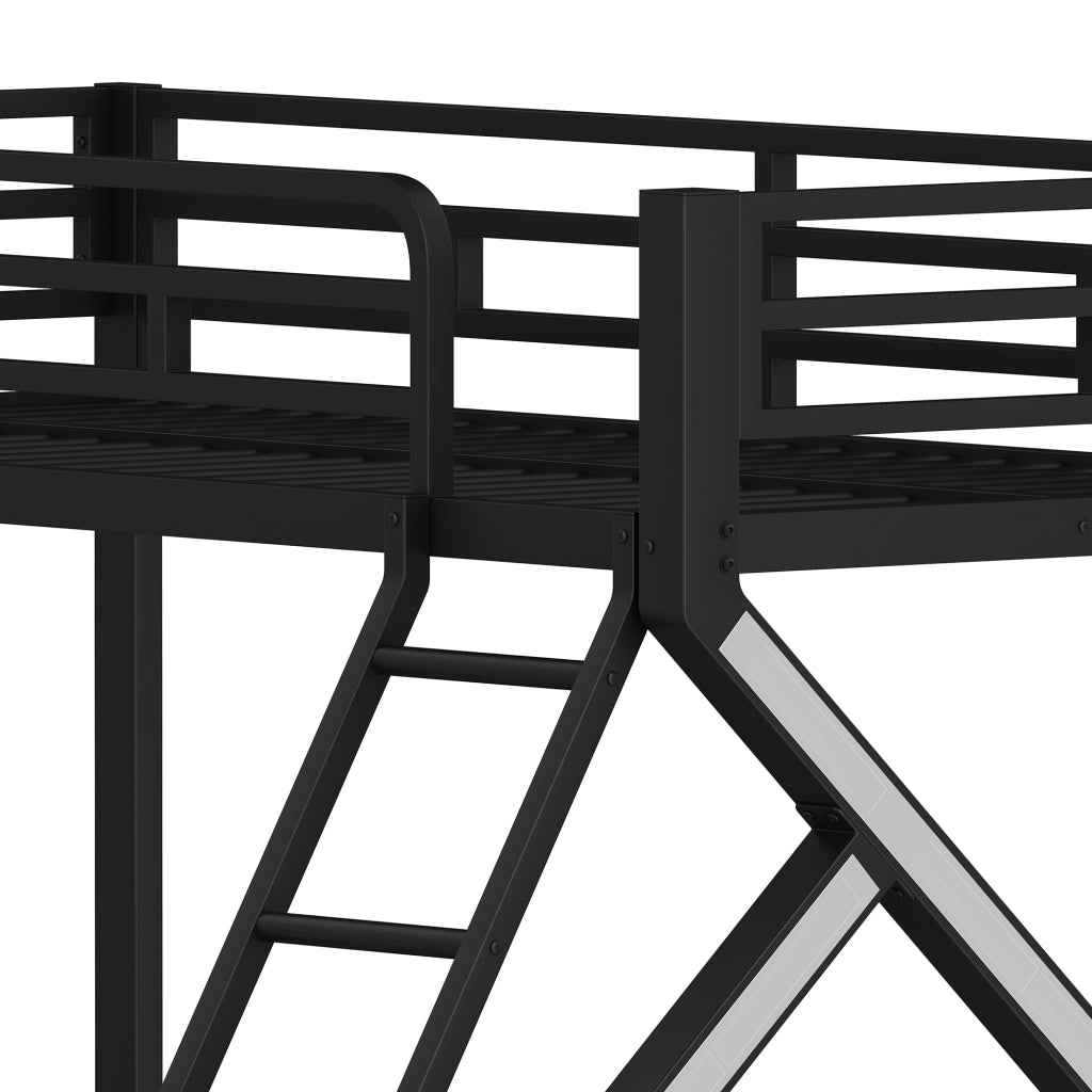 Letto a Castello 90x200 cm e 140x200 cm; LED e Scala - in Metallo - Nero