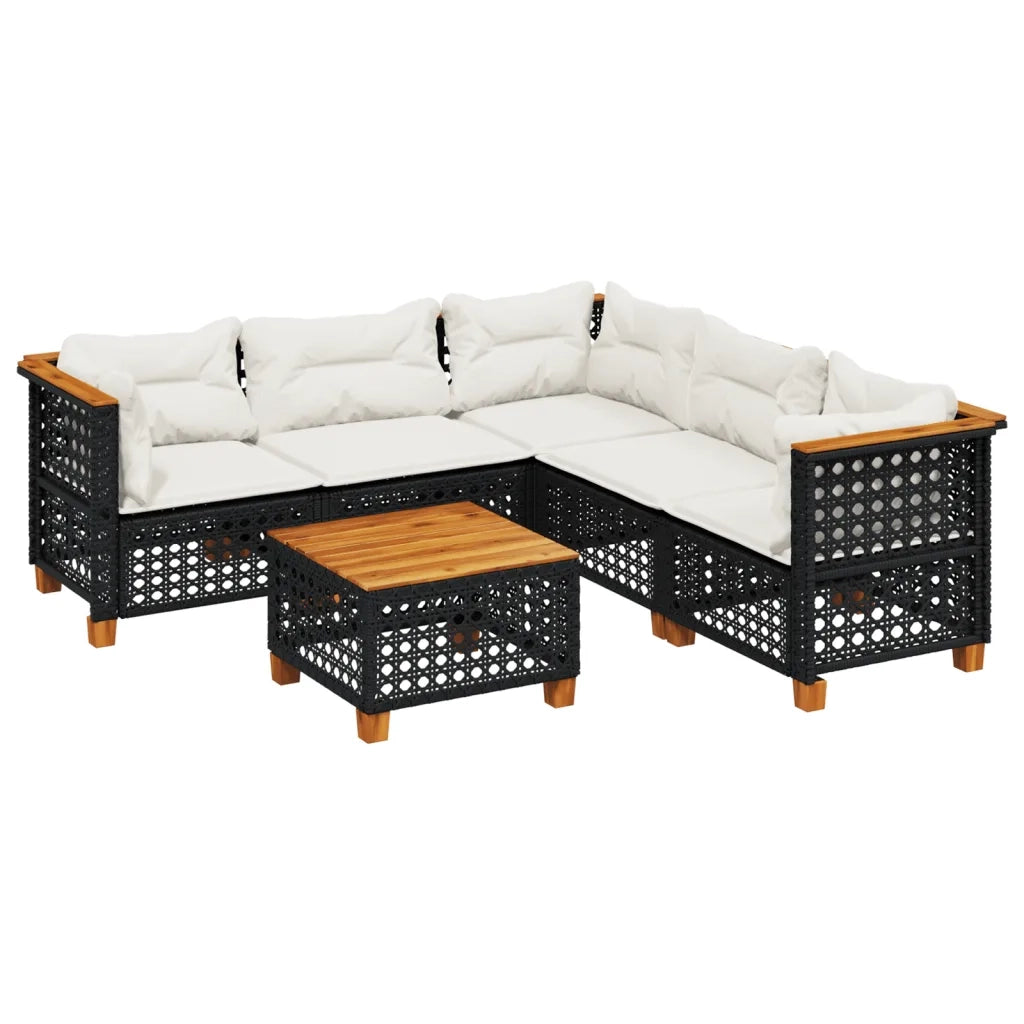 Set Divano da Giardino 6 pz con Cuscini Nero in Polyrattan 3261830
