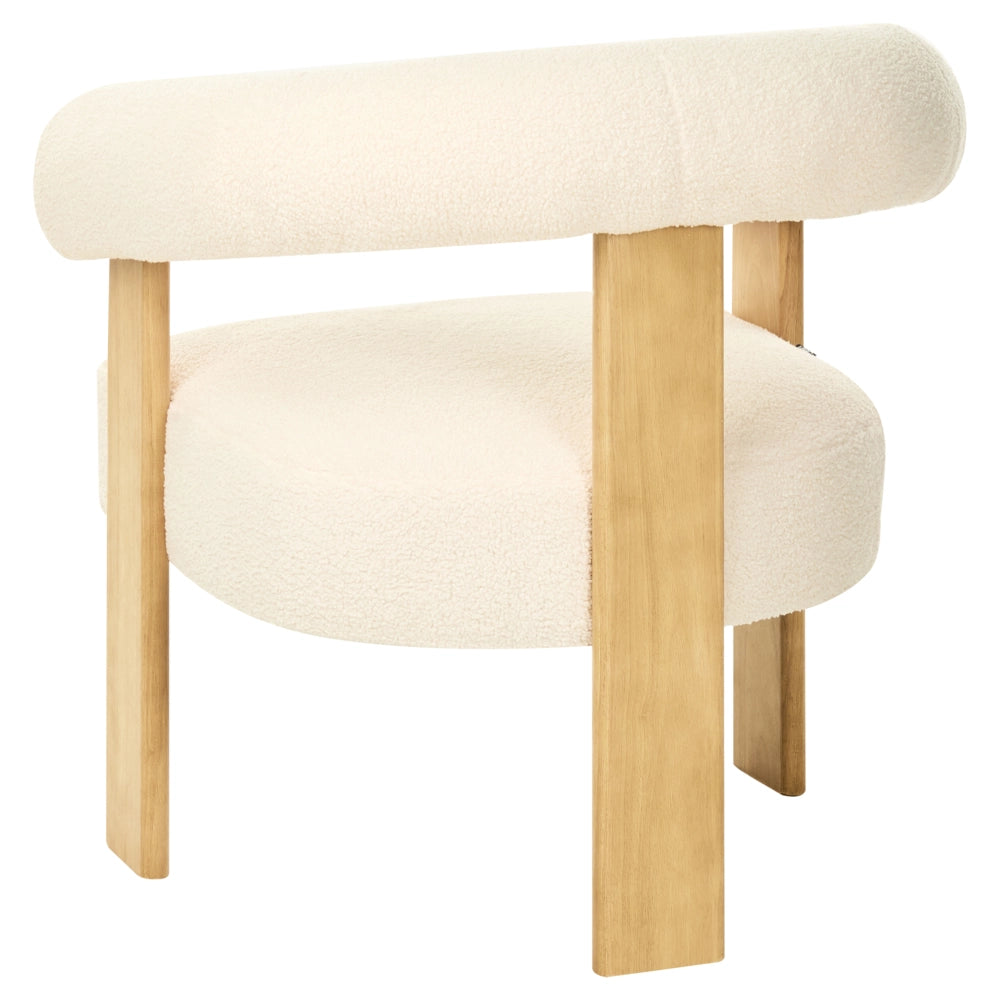 Poltrona bianco sporco e marrone chiaro con rivestimento in bouclé design retrò gambe in legno per soggiorno