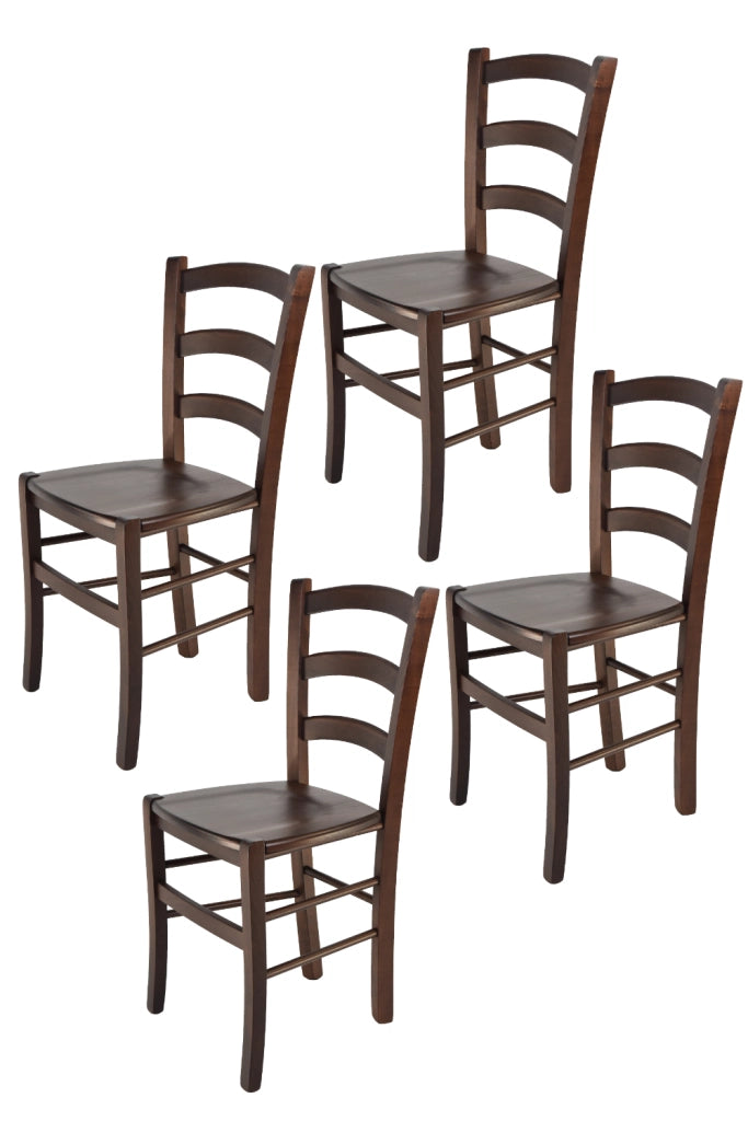 Set 4 Sedie Venice Tommychairs, robusta struttura in legno di faggio verniciata in noce e seduta in legno