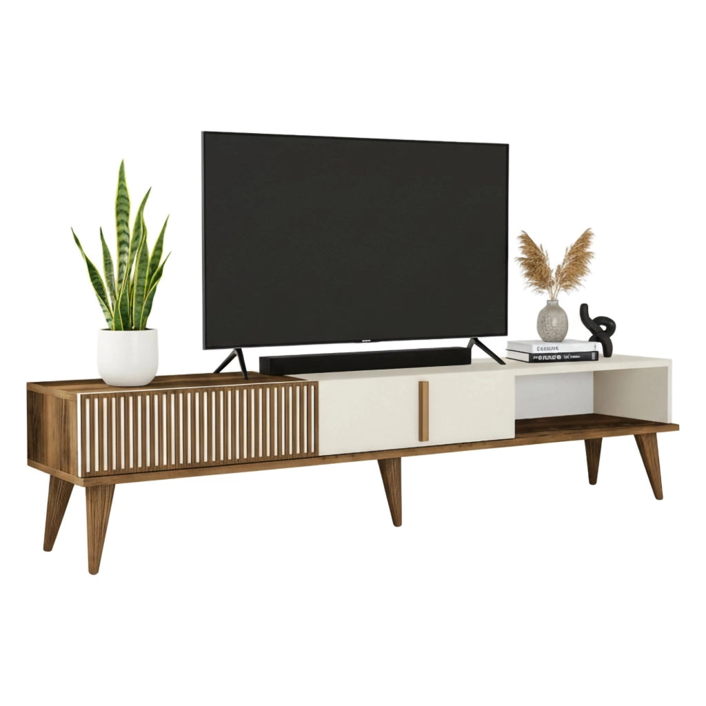 Gordon, Mobile Porta tv un Ripiano, 180x35x40h cm Marrone Noce