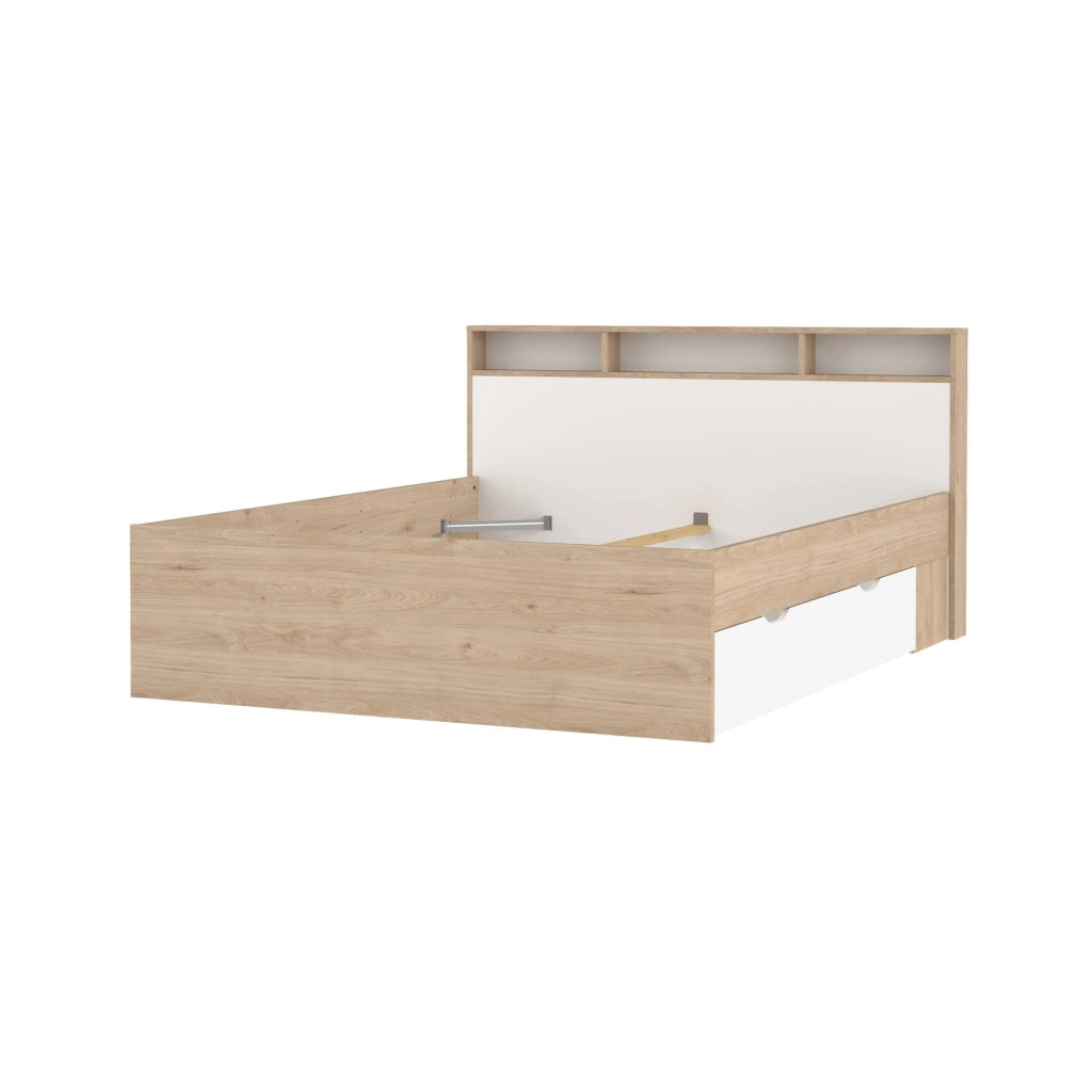 Letto matrimoniale Enteng, Sommier per camera da letto, Giroletto per stanza, Struttura porta materasso, 216x170 h97 cm, Rovere e Bianco