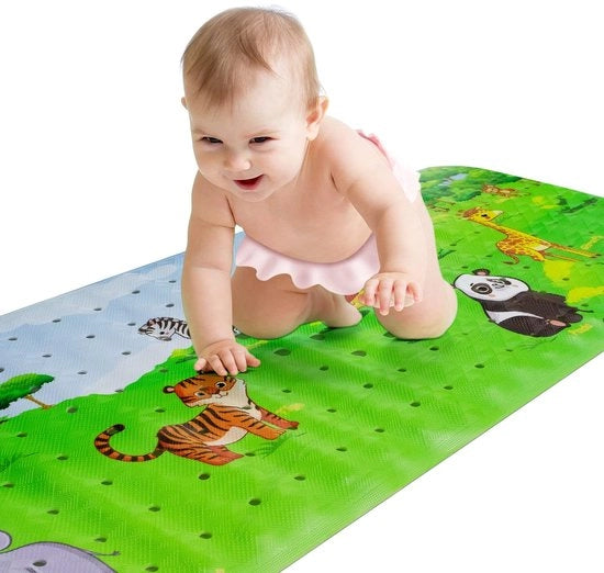 Pavimento Antiscivolo per Bambini - Disegno di Bosco con Animali - 100x40cm - Zoccoli - Colorato - Per un Primo Tempo di Gioco e Divertimento - Pavimento Antiscivolo per la Doccia
