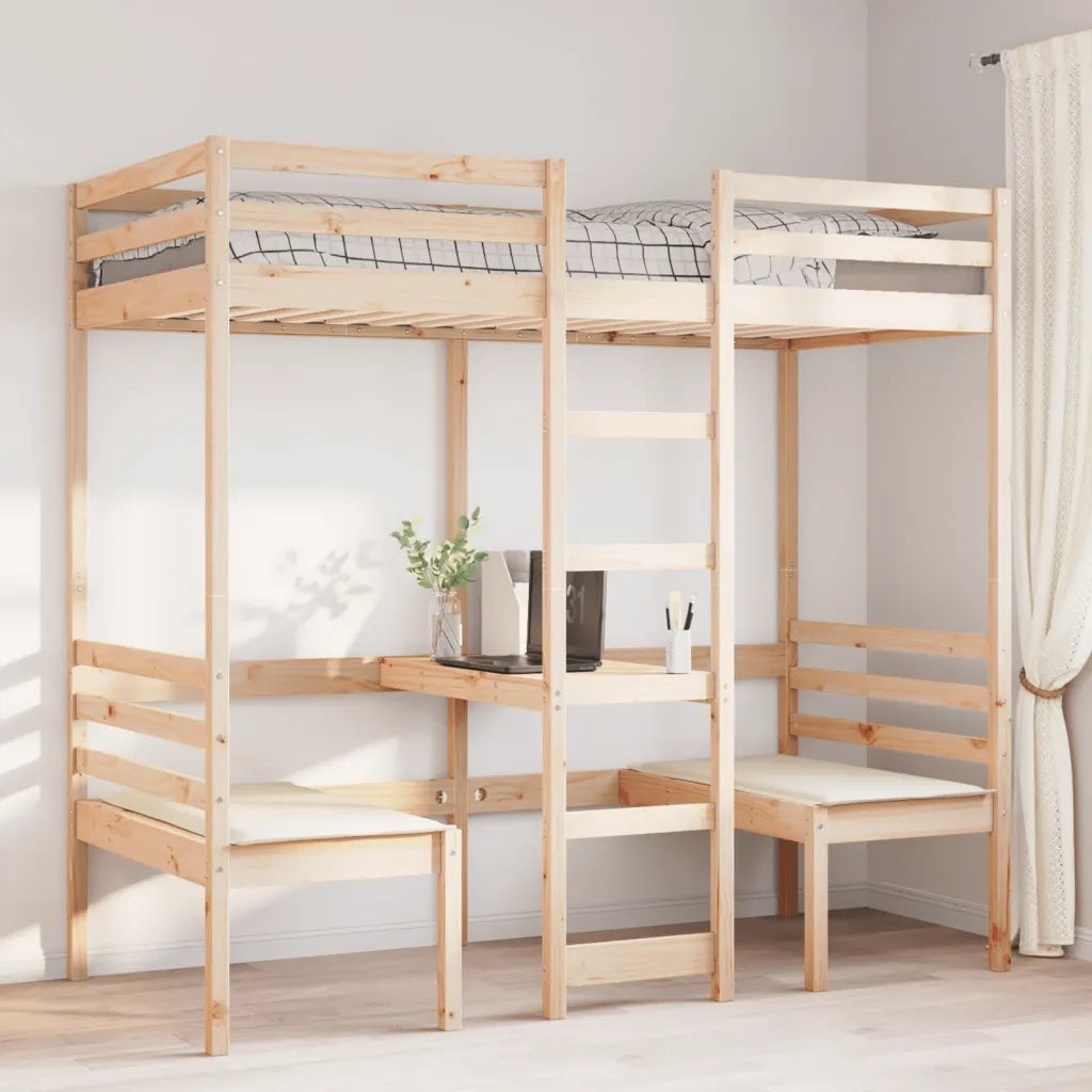 vidaXL Giroletto Soppalco con Scrivania e Sedie 90x200cm Legno Pino