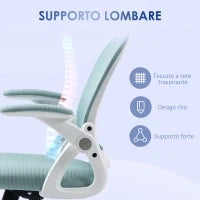 Sedia da Ufficio Ergonomica con Schienale a Rete e Altezza Regolabile, 65.5x61.5x88-97.5cm, Azzurro