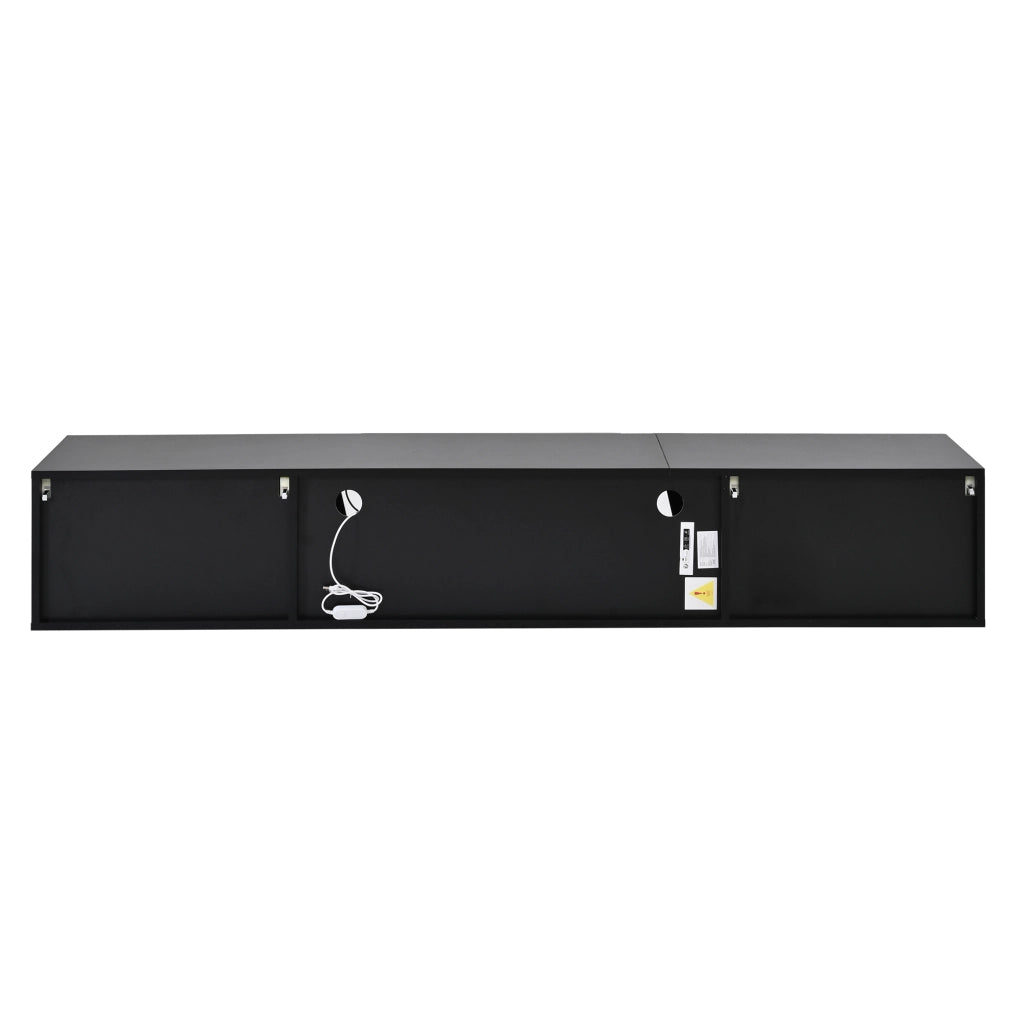 Mobile porta TV sospeso con LED e 3 ante, 5 vani contenitore, per soggiorno, in truciolare, nero, 180 × 35 × 30 cm