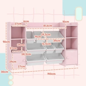 SCAFFALE per bambini con contenitori 140x30x90 cm Rosa in MDF e metallo