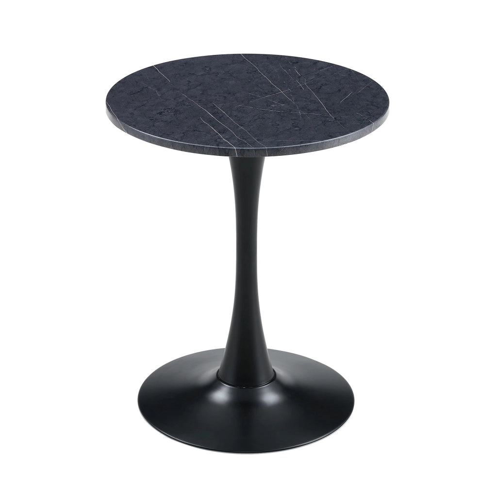 Tavolino Rotondo da Salotto ¨C MINIMAL ¨C MDF Effetto Marmo Nero, 60cm