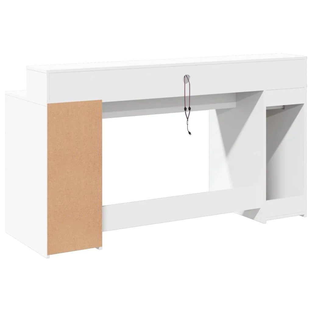 Scrivania tavolo postazione di lavoro scrivania per computer mobile da studio con luci a LED 160 x 55 x 91 cm legno ingegnerizzato bianco 02_0023408