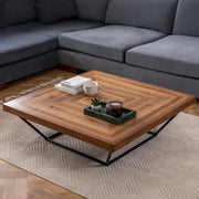 Sostene, Tavolino da Salotto Forma Quadrato, 100x100x32h cm Marrone Noce