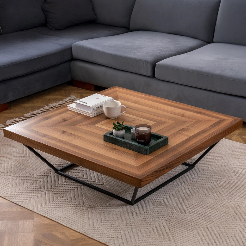 Sostene, Tavolino da Salotto Forma Quadrato, 100x100x32h cm Marrone Noce