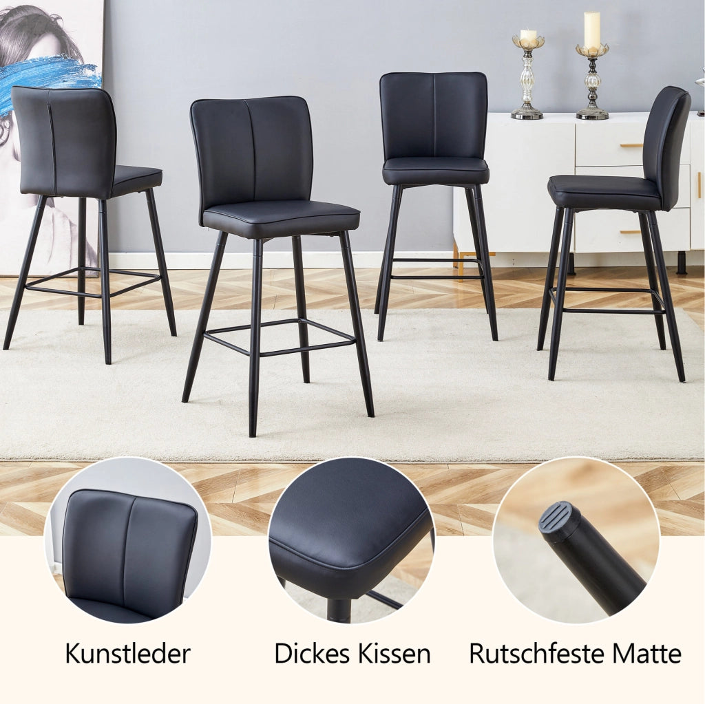 Sgabello da bar nero con schienale ergonomico in PU