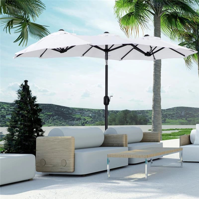 OMBRELLONE DA GIARDINO DOPPIO APERTURA A MANOVELLA 285 X 147 X 227 CM BIANCO