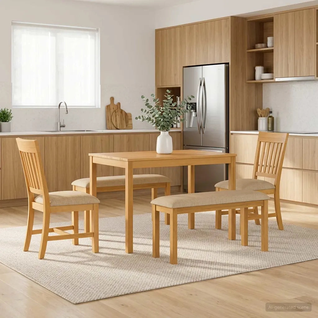Set da pranzo 5 pz Beige Legno di Quercia Massello 3430279