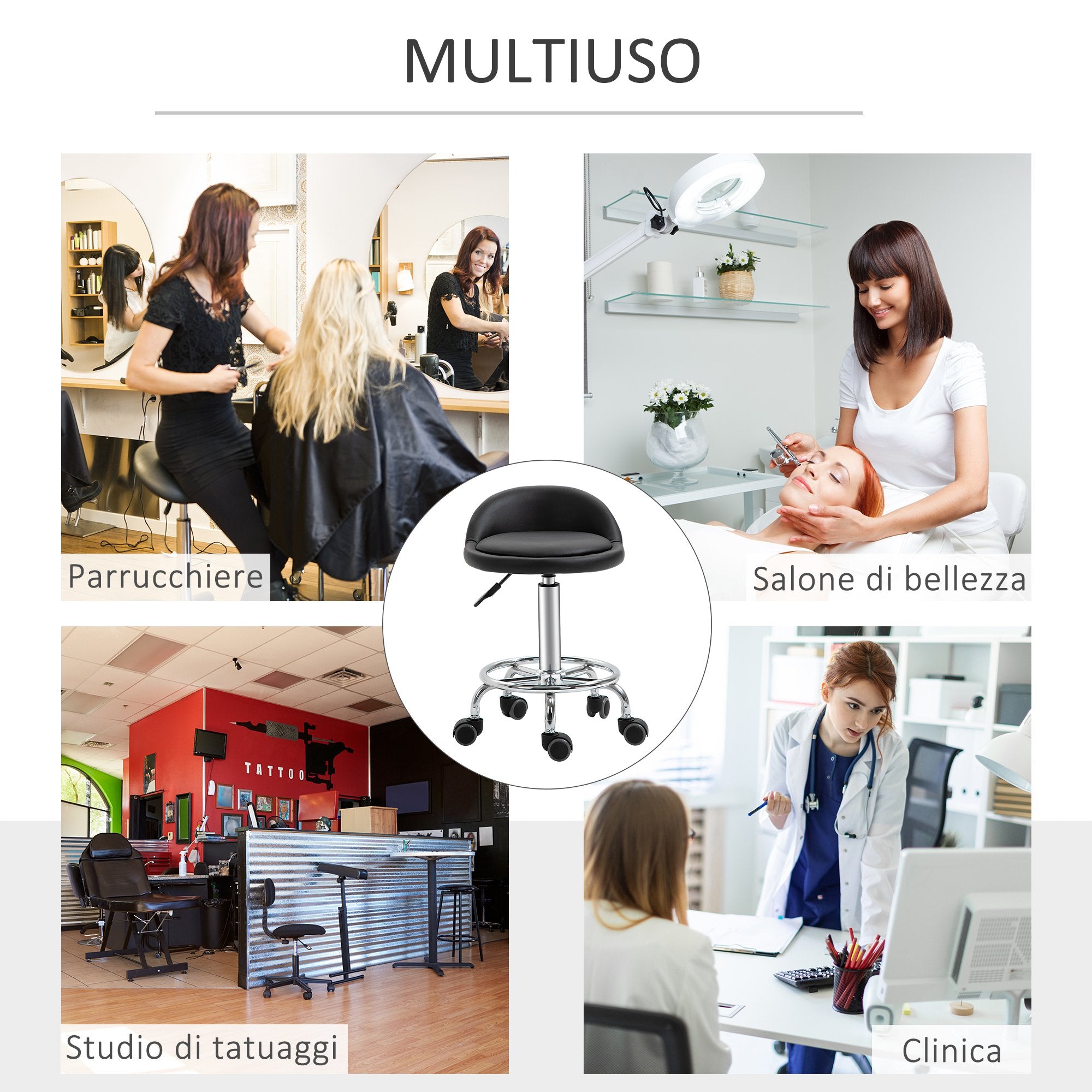 Easycomfort Set 2 Sgabelli Girevoli con Ruote, Altezza Regolabile e Rivestimento Similpelle PU, 38x38x57-72cm