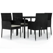 Set da Pranzo da Giardino 5 pz | Set Salotto da Giardino Nero con Cuscini in Polyrattan