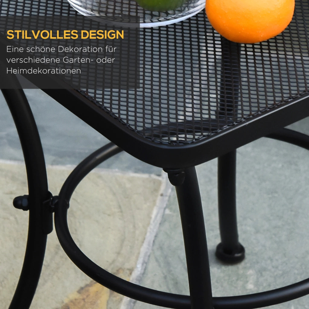 Tavolino da giardino con piano in metallo a rete; struttura stabile; per balcone e terrazza; nero; 45 × 45 × 50 cm