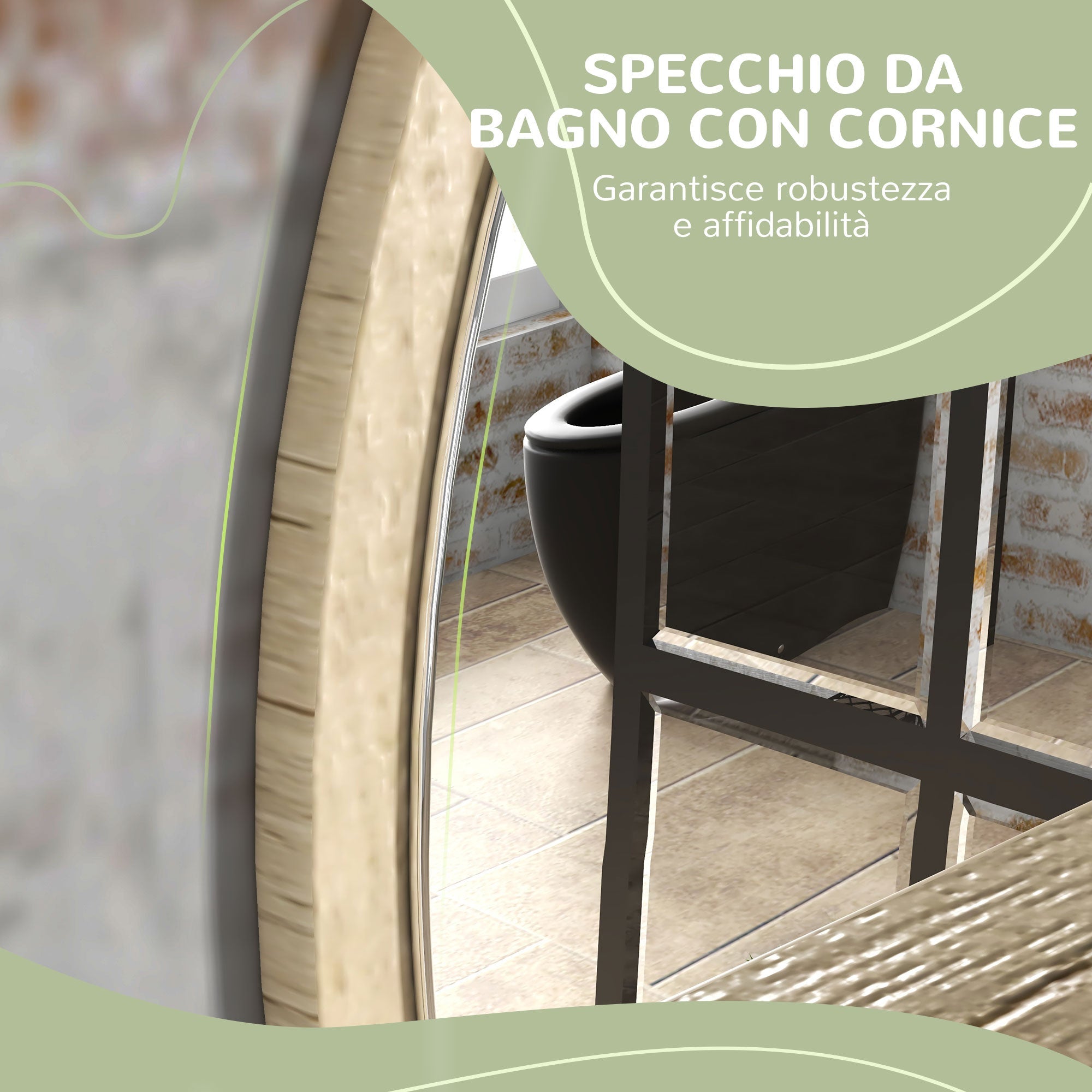 Specchio Bagno Rotondo Ø45x10 cm con Ripiano Portaoggetti in Truciolato