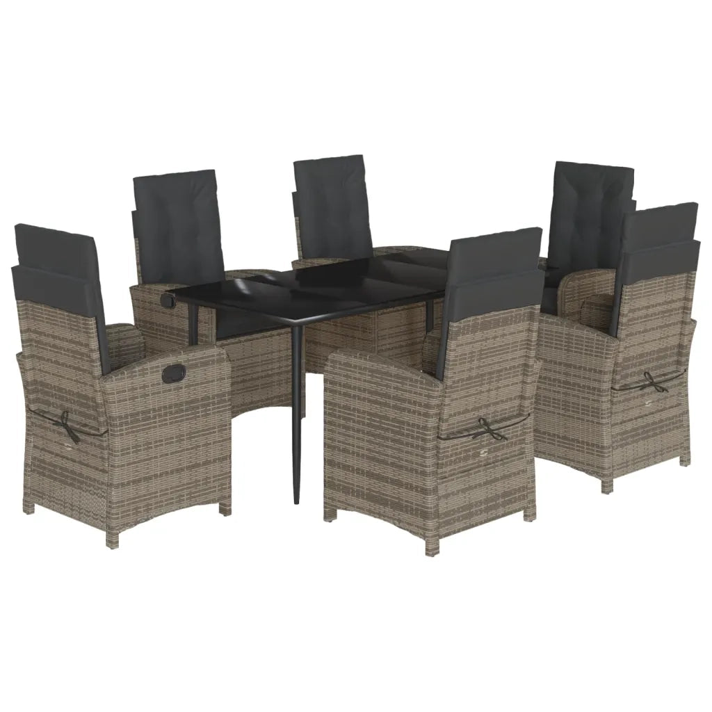 Set da Pranzo da Giardino 7 pz con Cuscini in Polyrattan Grigio