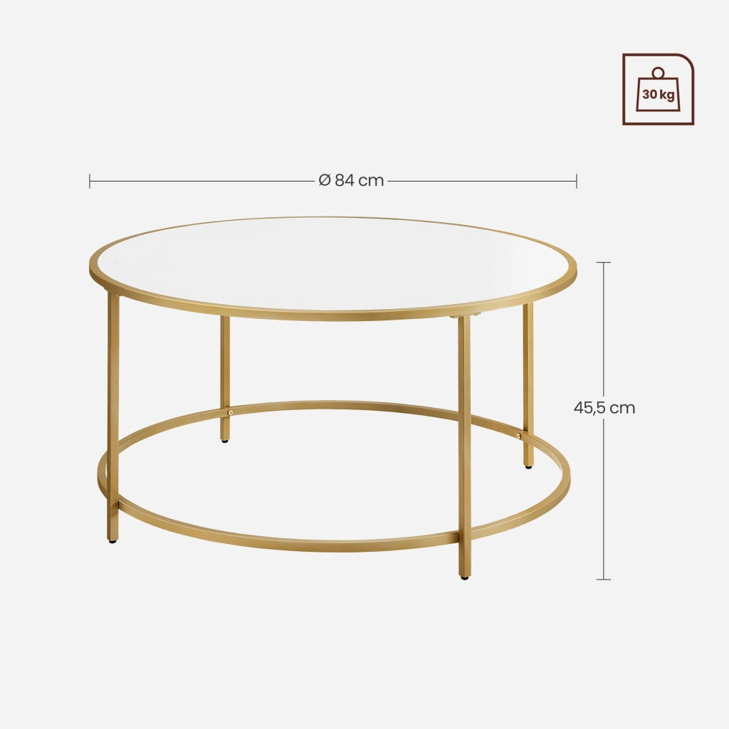 Tavolino rotondo Valora oro e bianco Ø84 cm stile loft