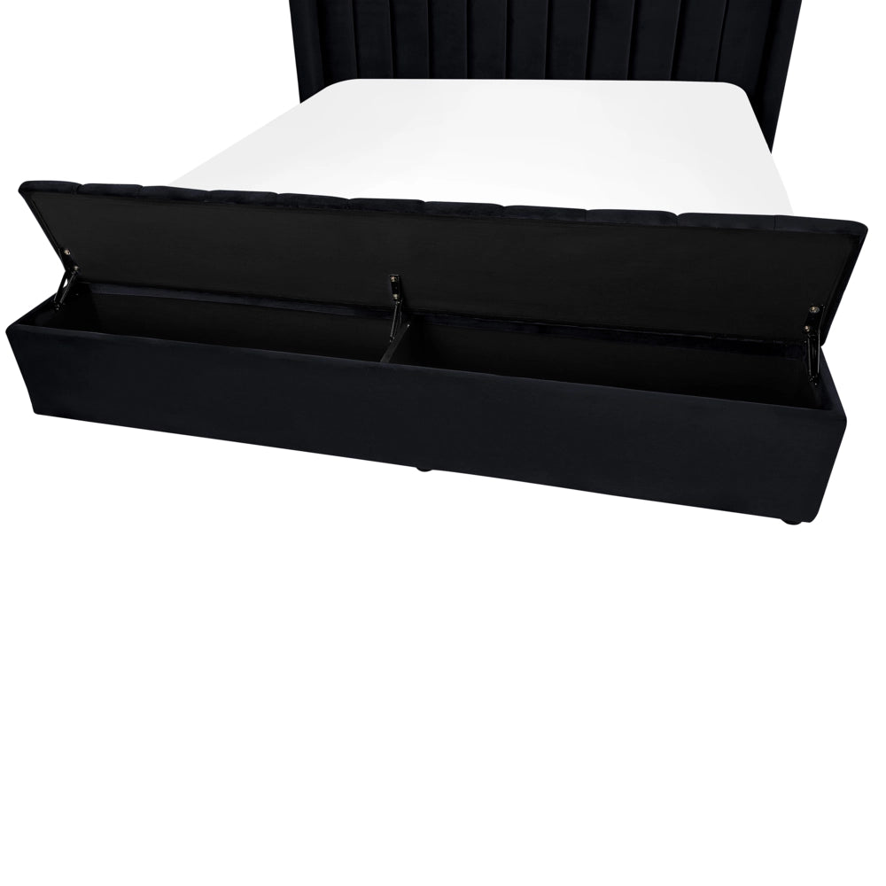 Letto matrimoniale ad acqua in velluto nero con cassapanca 180 x 200 cm moderno glam morbido materasso camera da letto