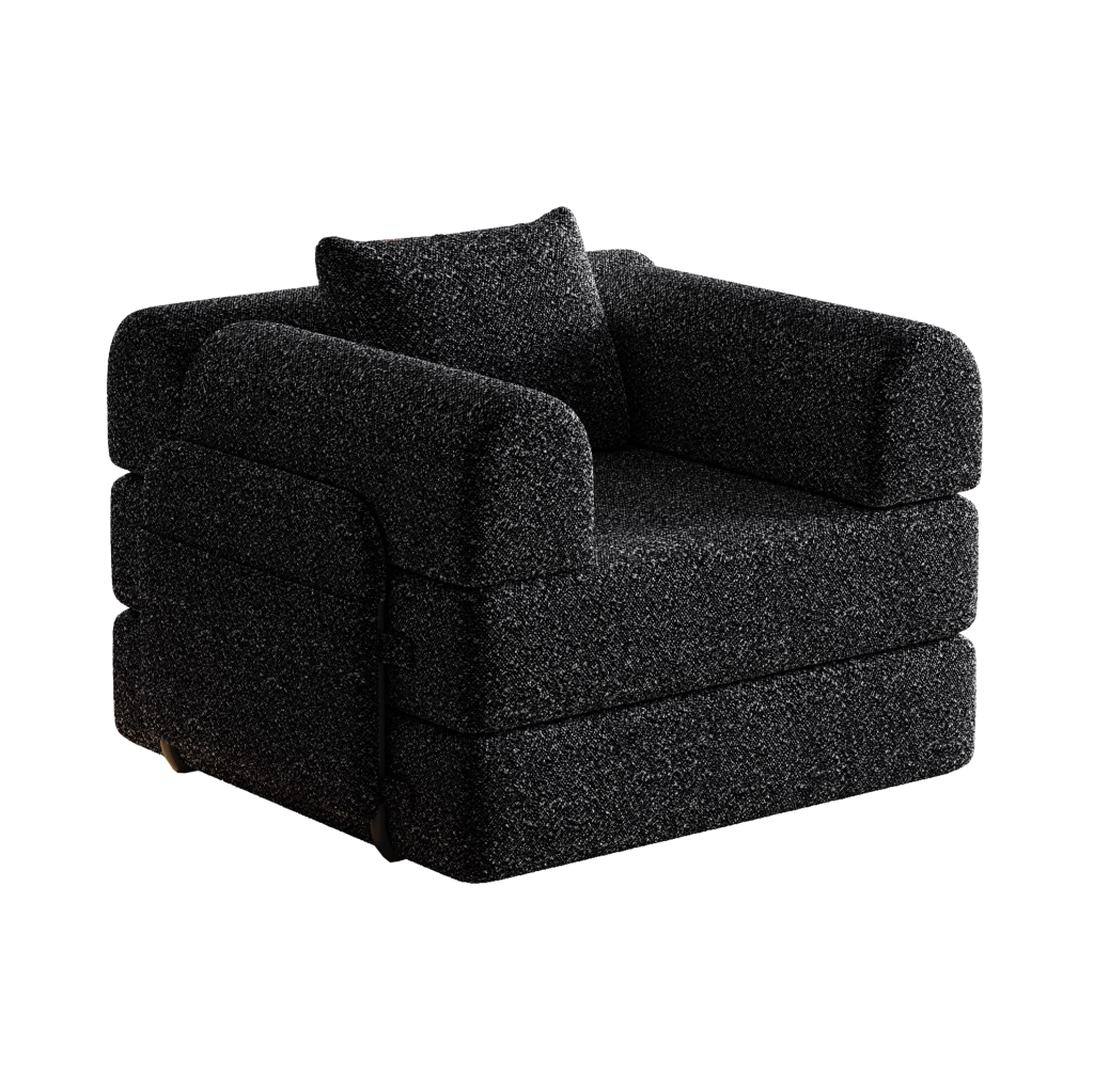 Divano letto singolo 2 in 1 in ciniglia nera con vano bracciolo