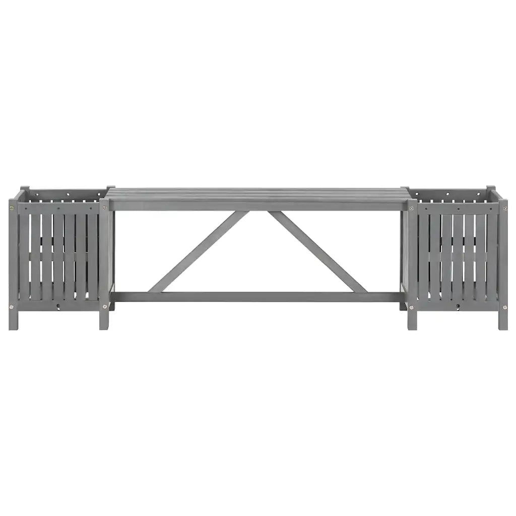 Panca da Giardino con 2 Fioriere 150cm Legno di Acacia Grigio