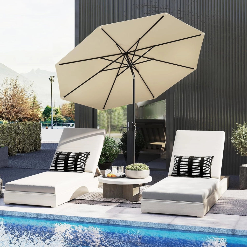 Ombrellone da Giardino 290 cm, con Inclinazione Regolabile, Ombrellone Esterno con 8 stecche Manovella, per Spiaggia Piscina Cortile (Beige, 290 cm 8 Stecche)