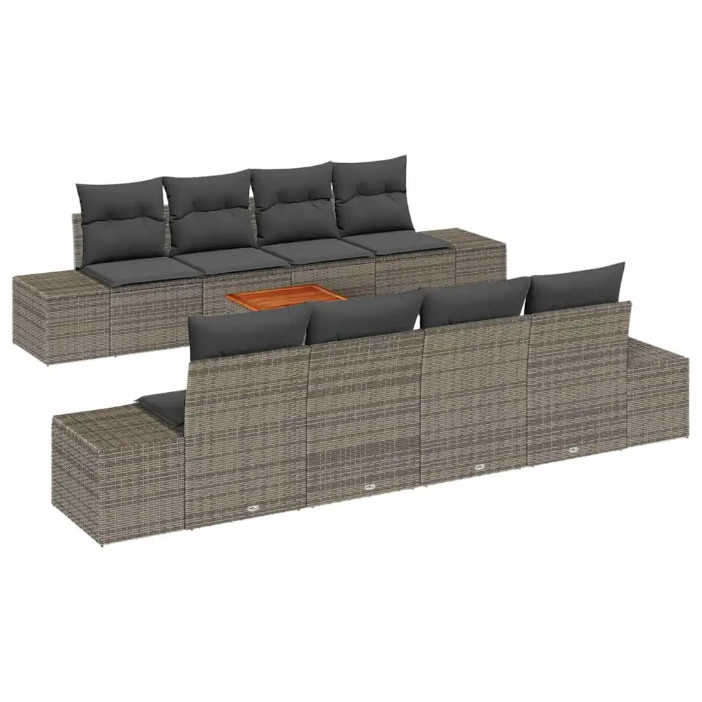 Set Divano da Giardino 9 pcs Grigio polyrattan