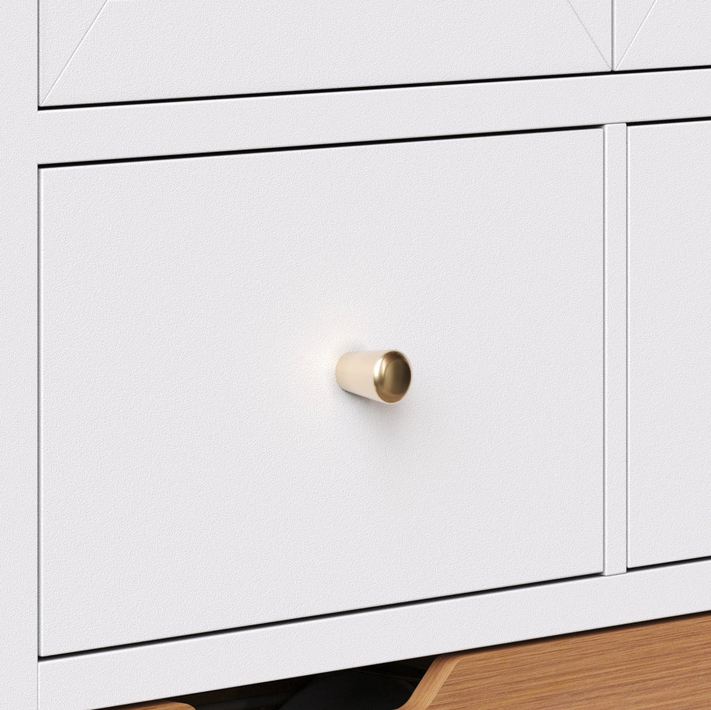 Credenza 80x40x140 cm con 5 cassetti; doppie ante e sicurezza antiribaltamento in MDF e PB bianco