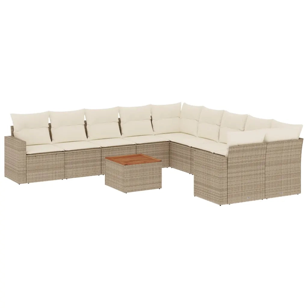 Set Divani da Giardino 11 pz con Cuscini Beige in Polyrattan 3256646