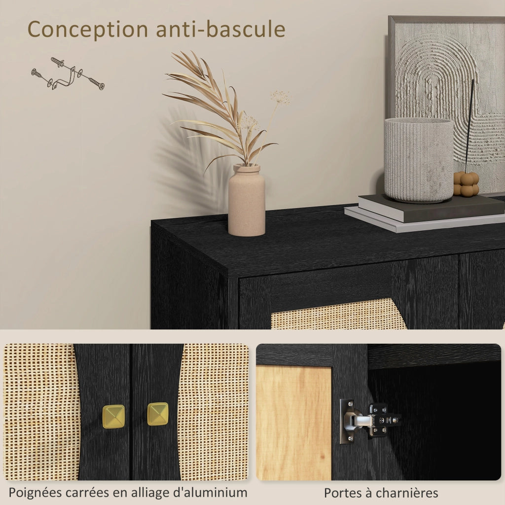 Credenza design con ante in rattan ¨C zephmum ¨C 80x38x79 cm nero