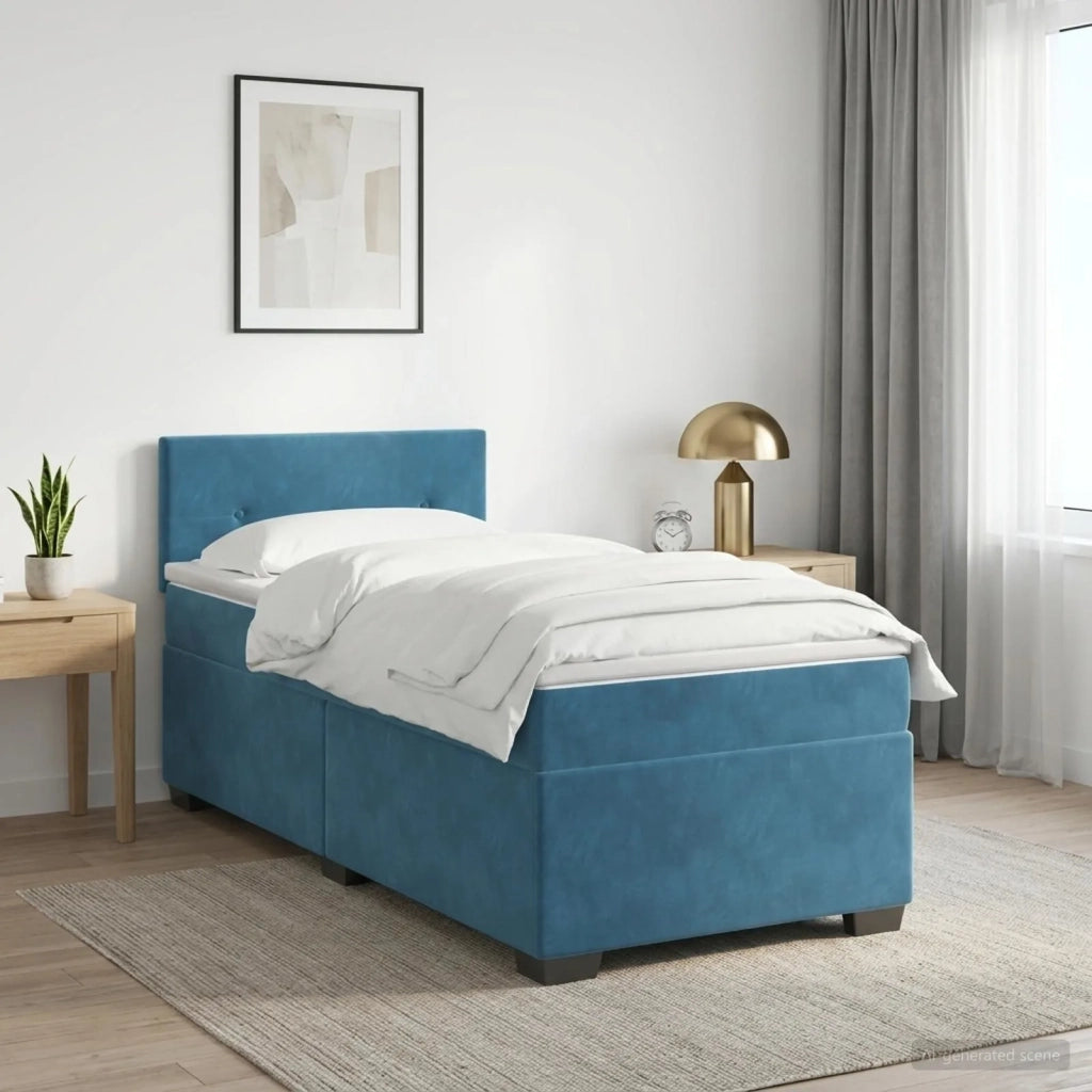 Letto con Box Spring, Materasso e LED Blu 100 x 200 cm Velluto 3452124