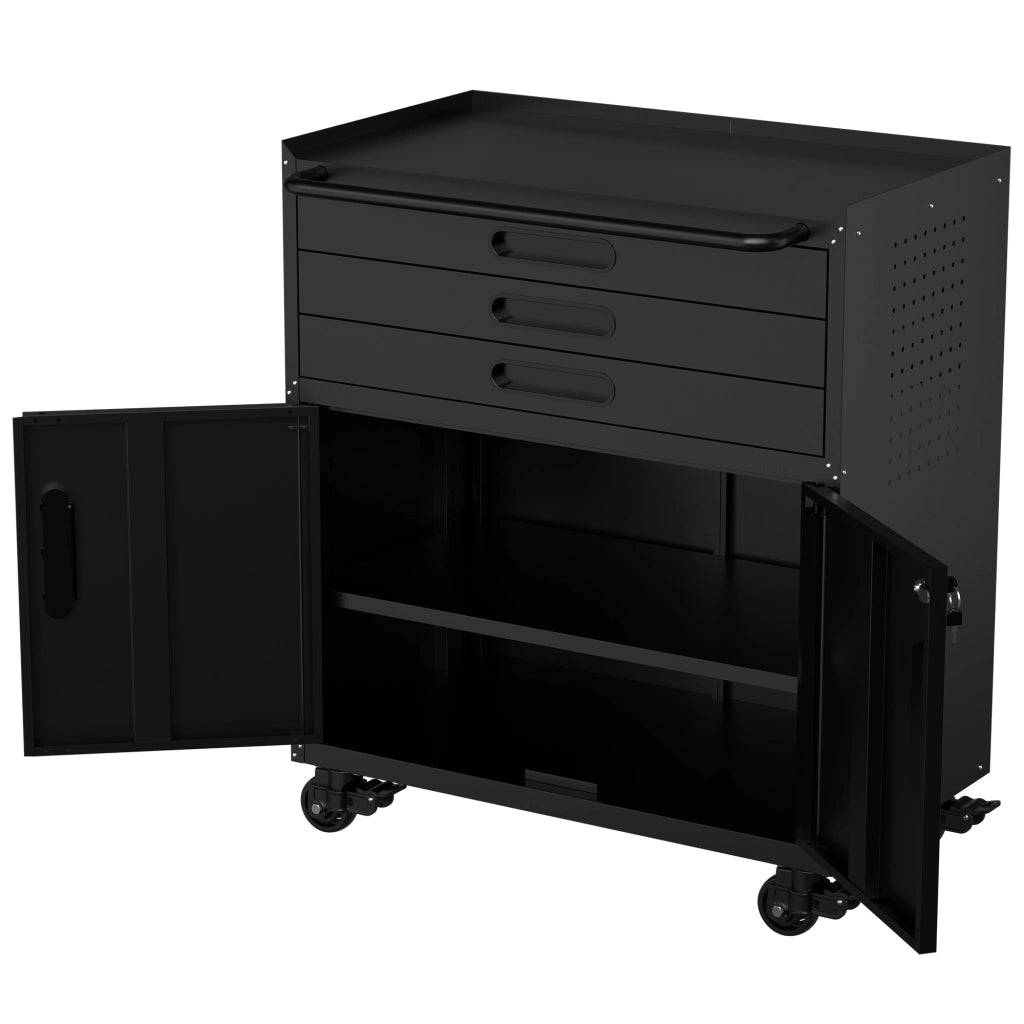 ARMADIO PORTAUTENSILI MOBILE 87,3x75x42 cm METALLO NERO 3 CASSETTI