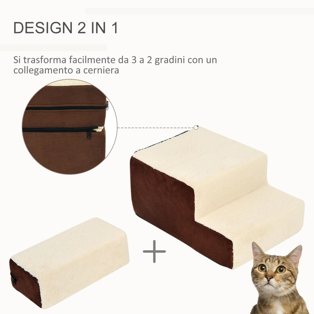 EasyComfort Scala per Cani e Cuccioli a 3 Gradini Rimovibili e Antiscivolo, Beige e Marrone, 54x40x39cm